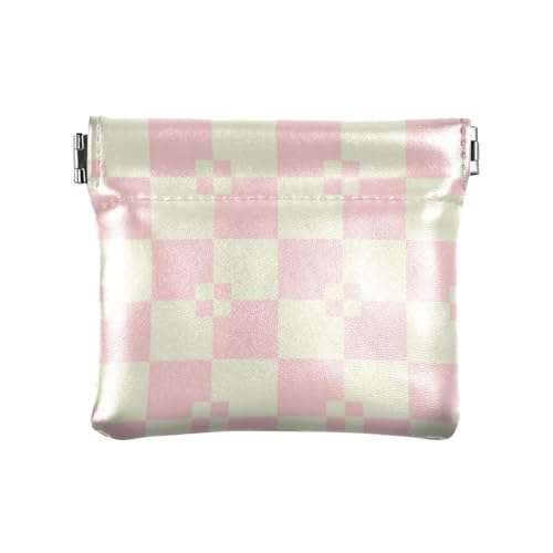 Pfirsichbeige kariertes PU-Leder Wechselgeldbörse ausgefallene Kosmetiktasche für Damen und Mädchen Pfirsichbeige kariertes PU-Leder Wechselgeldbörse ausgefallene Kosmetiktasche für Damen und Mädchen von aidingzhi