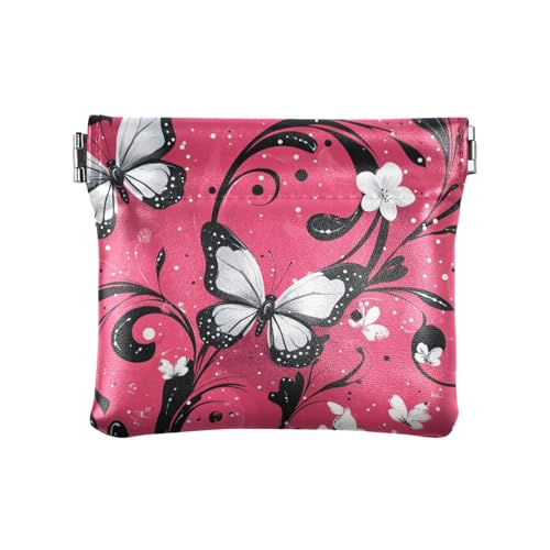 Pfirsichblume und weiße Schmetterlings-Geldbörse aus PU-Leder für Kleingeld, niedliche Tasche, Geldbörse, Make-up-Tasche für Damen, Pfirsichblume und weißer Schmetterling, Dekoration von aidingzhi