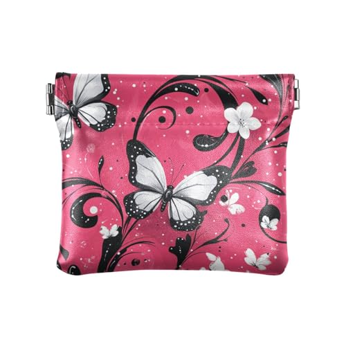 Pfirsichblumen Schmetterling Damen PU Leder Münzbörse Wasserdicht Mini Kosmetikkoffer für Frauen Mädchen von aidingzhi