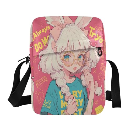 Pfirsichfarbene Umhängetasche für Herren, niedliches Häschen, Mädchen, kleine Umhängetasche, Schultertasche, Handtasche, verstellbarer Riemen für Schule, Einkaufen von aidingzhi