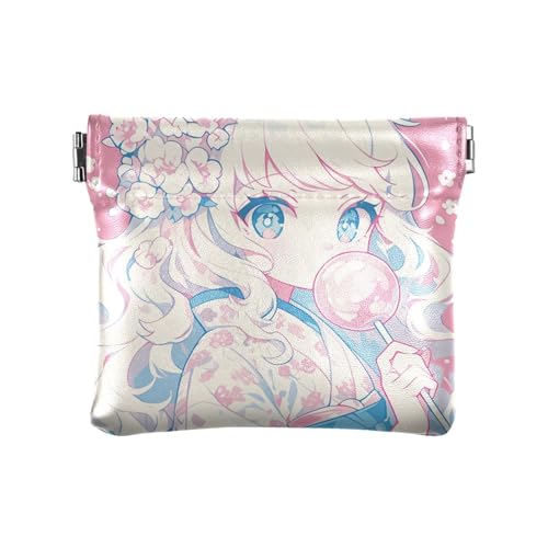 Pfirsichfarbene kleine Geldbörse für Babys, Anime-Mädchen, Leder, niedlicher Schmuck für Frauen, Jungen, Mädchen von aidingzhi
