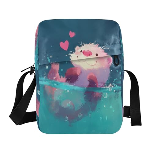 Pfirsichfarbene süße Cartoon-Otter-Kuriertasche für Herren, Umhängetasche, Umhängetasche, Schulterriemen, verstellbarer Riemen, für Outdoor-Sport, Arbeit von aidingzhi