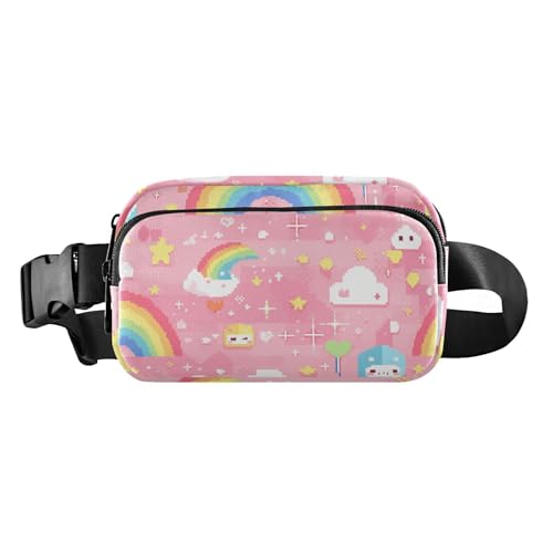 Pixal Umhängetasche mit Pfirsichmuster, Regenbogenfarben, trendige Umhängetasche, Hüfttasche für Damen und Herren, kleine Gürteltasche mit verstellbarem Riemen für Reisen, Laufen, Wandern von aidingzhi