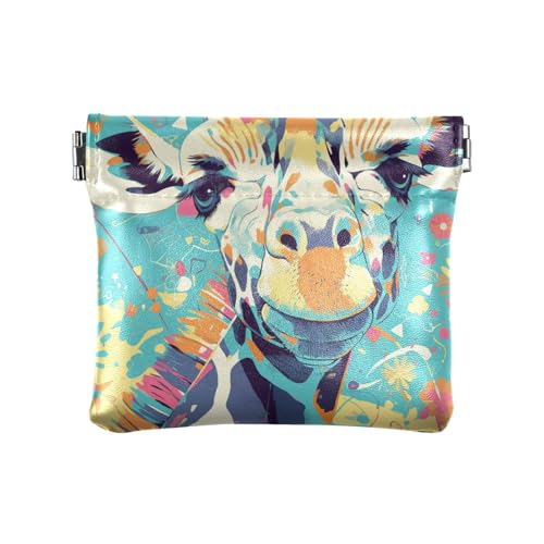 Pop Art Giraffe Türkis Damen Leder Bargeld Geldbörse Wasserdicht Kosmetiktasche für Frauen Jungen Mädchen von aidingzhi