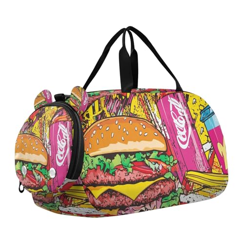 Pop Art Hamburger Mädchen Gym Seesack mit Schuhfach Multifunktionale Gymnastik Sporttasche für Jungen und Mädchen, Pop-Art-Hamburger von aidingzhi