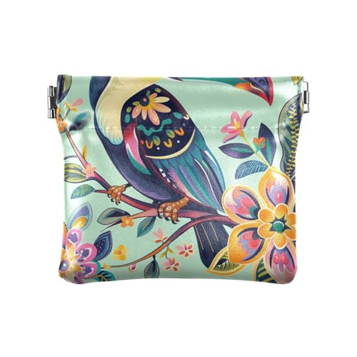 Portemonnaie im Boho-Stil, Blumenmuster, tropisches Tukan, Leder, niedlich, Make-up-Tasche für Damen und Mädchen von aidingzhi