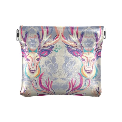 Psychedelic Deer Damen Leder Münzgeldbörse Wasserdicht Persönliche Gegenstände Organizer für Mädchen Damen Handtasche von aidingzhi