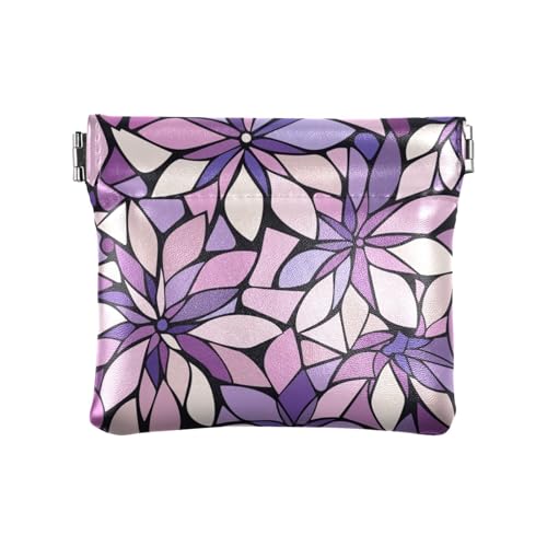 Purple Art Flowers Damen-Geldbörse aus Leder, klein, Münzgeldbörse, einzigartiger Kleingeldhalter, Karten-Organizer für Frauen, Jungen, Mädchen, Lila Kunstblumen, Dekoration von aidingzhi