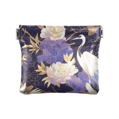 Purple Cranes Blumen Weiß Damen Leder Münzbörse Geldbörse Geldbörse Wasserdicht Mini Make-up Tasche für Männer Frauen Reisen, Lila Kraniche Blumen weiß, Dekoration von aidingzhi
