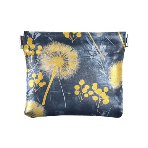 Pusteblume Senfgelb und Jeansblau Damen PU Leder Münzgeldbörse Praktischer Kleingeldhalter Kartenorganizer für Frauen Mädchen von aidingzhi