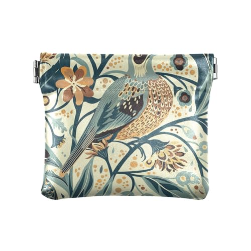 Quail Portray 1900er Jahre Weiche Ente Gelb Hellblau Frauen Leder Münzgeldbörse Tragbare Karte Schlüssel Organizer für Mädchen Frauen Damen von aidingzhi