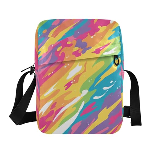 Rainbow Coloful Geometrische Kuriertaschen für Damen Herren Umhängetasche Damen Crossbody Geldbörse Verstellbarer Riemen für Outdoor Alltag Casual von aidingzhi
