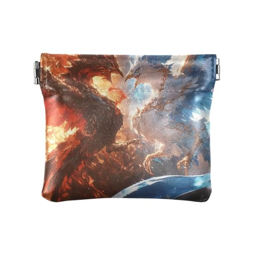 Red and Blue Ice and Fire Phoenix Damen Kleine Leder Münzbörse Portemonnaie Fancy Mini Kartenhalter Geldbörse für Mädchen Damen Handtasche von aidingzhi