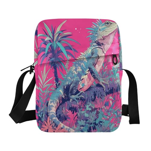 Reptilien-Pfirsich-Umhängetasche im tropischen Stil, Umhängetasche, Cross-Over-Geldbörse, verstellbarer Riemen, für Outdoor-Sport, Business von aidingzhi