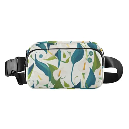 Retro Calla Lilie Blumen Weiß Grün Modische Hüfttasche Crossbody Tasche für Damen Herren Kleine Umhängetasche Gürtel Pack mit verstellbarem Gurt für Reisen Urlaub Laufen von aidingzhi