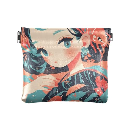 Retro Hummer Anime Girl Damen Kleine Leder Münzbörse Niedlich Mini Geldbörse Geldbörse für Frauen von aidingzhi