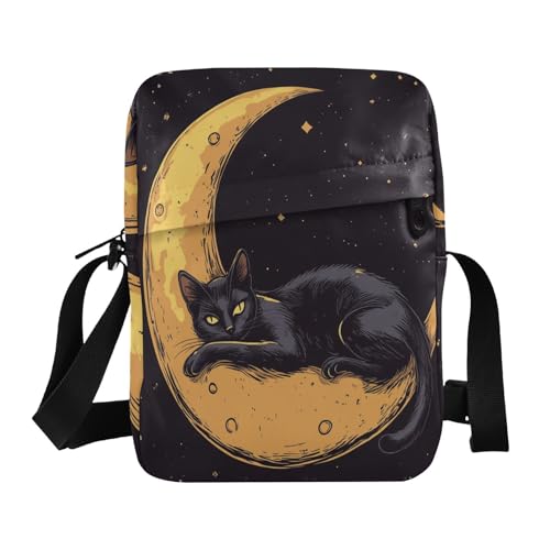 Retro-Stil Katze Mond Messenger Bag für Herren Umhängetasche Crossbody Cross Over Geldbörse Verstellbarer Riemen für Outdoor-Sport Reisen von aidingzhi
