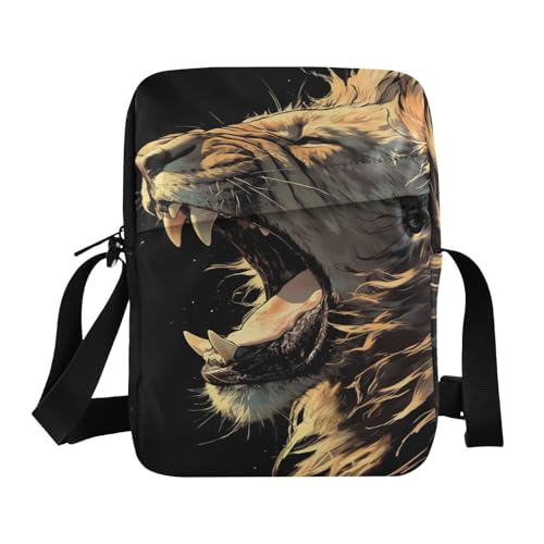 Roaring Lion Umhängetasche für Damen, Geldbörse, Teenager, verstellbarer Riemen, für Freizeit, Freizeit, Schwarz von aidingzhi