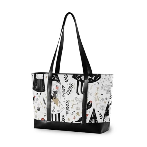 Robuste Tasche für Damen, skandinavischer Stil, schwarz, mit Reißverschluss, 35,6 cm, für Fitnessstudio Robuste Tasche für Damen, skandinavischer Stil, schwarz, mit Reißverschluss, 35,6 cm, für Fitnessstudio von aidingzhi