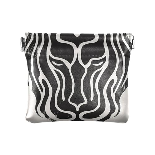 Sabertooth Design Abstrakte handgezeichnete schwarze Damen Leder Münzgeldbörse ausgefallene Schließe Geldbörse Kartenhalter für Männer Frauen Reisen von aidingzhi