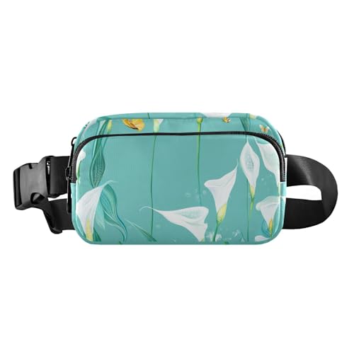 Schicke Calla Lilie türkise Blumen, stilvolle Umhängetasche, Hüfttasche für Damen, Herren, Teenager, wasserdicht, mit verstellbarem Gurt, für Reisen, Einkaufen, Laufen von aidingzhi
