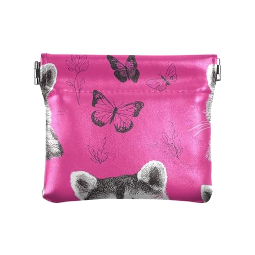 Schicker Waschbär Hot Peach Damen PU-Leder Münzgeldbörse Tragbarer Kartenhalter für Frauen Jungen Mädchen von aidingzhi