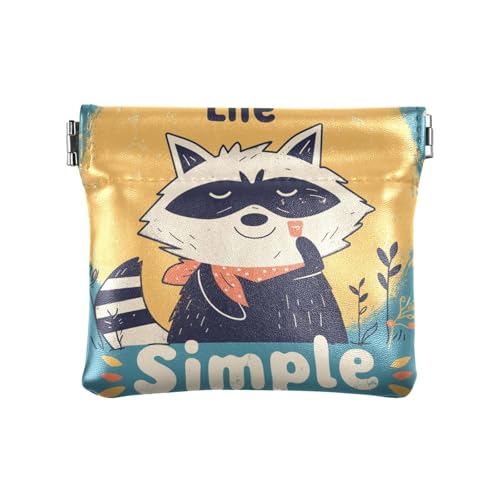 Schlichte süße Waschbär-Damen-PU-Leder-Münzgeldbörse, praktischer Verschluss, Kartenhalter für Männer, Frauen, Reisen von aidingzhi