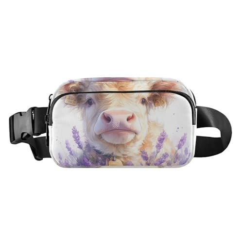 Schöne braune Gürteltasche für Damen und Herren, schottisches Hochlandrind mit Lavendel, wasserabweisend, mit verstellbarem Gurt, für Radfahren, Wandern, Fitnessstudio Schöne braune Gürteltasche für Damen und Herren, schottisches Hochlandrind mit Lavendel, wasserabweisend, mit verstellbarem Gurt, für Radfahren, Wandern, Fitnessstudio von aidingzhi