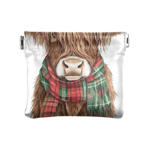 Schottischer Highland Cattle Schal Damen Leder Münzbörse Tragbar Kartenhalter für Mädchen Frauen Damen von aidingzhi