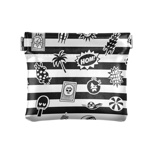 Schwarz Weiß gestreift Retro Sommer Cool PU Leder Kleine Münzbörse Fancy Mini Kleingeld Geldbörse Münzfach für Frauen Mädchen von aidingzhi