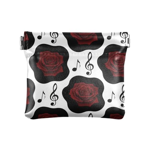 Schwarze Rosen, rotes Musikzeichen, PU-Leder, kleine Münzen, tragbare Kartenetuis, Geldorganizer für Mädchen, Damen, Handtasche von aidingzhi