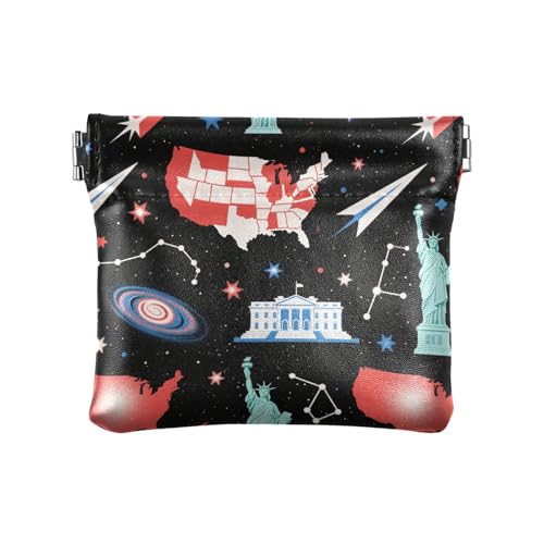 Schwarze amerikanische Statue Damen PU Leder Münzbörse Praktische Kleingeldbörse mit Verschluss für Männer Frauen Reisen von aidingzhi