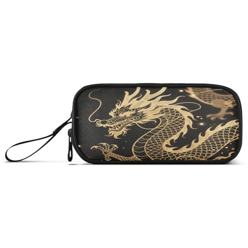 Schwarzes und goldenes Drachen-Nylon-Federmäppchen für Jungen, großes Fassungsvermögen, Netz-Stiftetui, Schreibwaren für College, Teenager, Jungen von aidingzhi