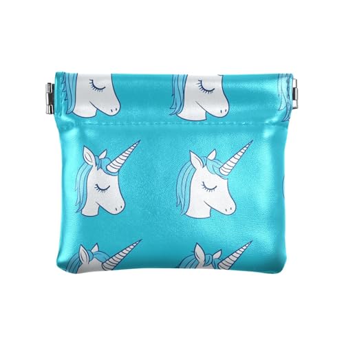 Simple Blue Unicorns Damen Leder Münzgeldbörse Niedlich Mini Kosmetikkoffer für Frauen Mädchen von aidingzhi