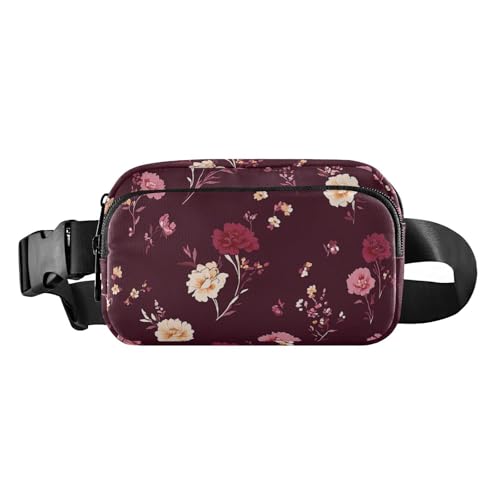 Simple Spring Fresh Floral Burgunderrot, stilvolle Bauchtasche für Herren und Damen, große Kapazität, Crossbody-Pass-Tasche mit verstellbarem Gurt, für Reisen, Laufen, Wandern von aidingzhi