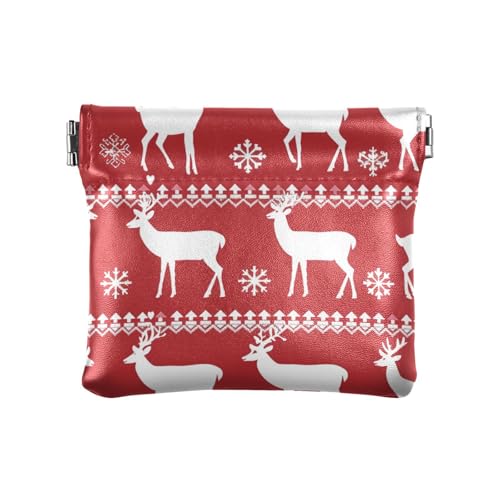 Skandinavische Weihnachts-Geldbörse mit rotem Hirsch und Schneeflocke, Leder, einzigartiger Schmuck-Organizer für Damen von aidingzhi