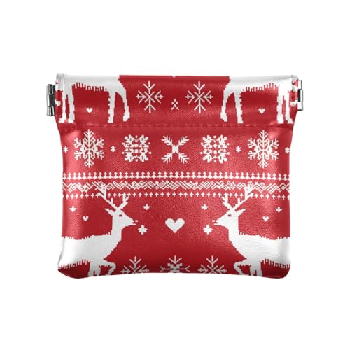 Skandinavische Weihnachts-Münzgeldbörse, Motiv: Hirsch und Schneeflocke, aus PU-Leder, einzigartige Make-up-Tasche für Männer und Frauen von aidingzhi