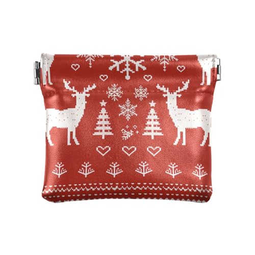 Skandinavisches Weihnachts-Hirsch-Schneeflocken-Herz, PU-Leder, kleine Münzgeldbörse, ausgefallener Kartenhalter für Damen und Mädchen von aidingzhi