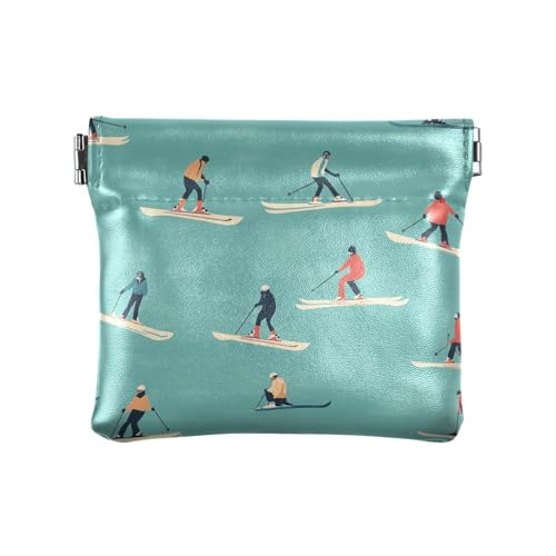 Ski-blaue Cartoon-Geldbörse für Damen und Herren, Leder, ausgefallener Münzhalter für Damen, Jungen, Mädchen, Ski-blauer Cartoon, Dekoration von aidingzhi