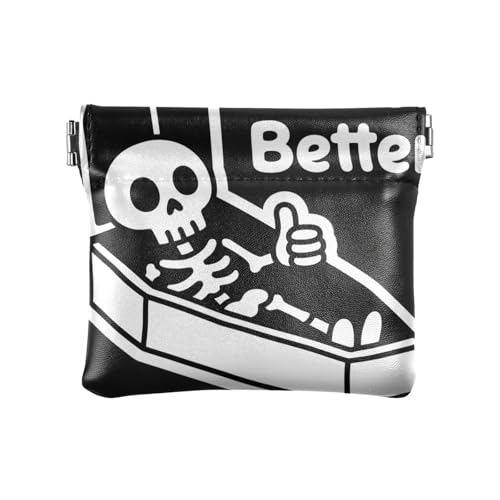 Skull Never Better Damen Leder Münzgeldbörse Tragbare Mini Kosmetiktasche für Mädchen Damen Handtasche von aidingzhi
