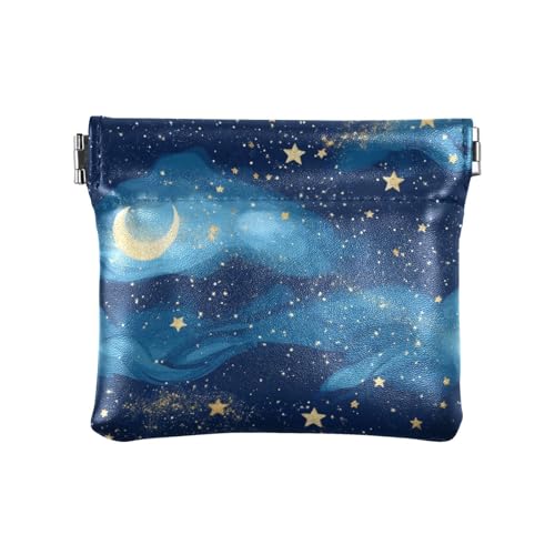 Sky and Stars Moderne Damen-Münzgeldbörsen aus Leder, tragbarer Verschluss, Kartenhalter für Frauen, Jungen, Mädchen von aidingzhi