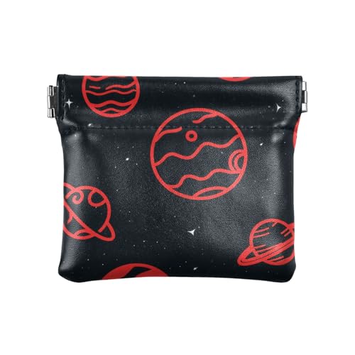 Space Planet Rot Schwarz Damen Leder Münzbörse Geldbörse Wasserdicht Mini Geldbörse Geldbörse für Mädchen Frauen Damen von aidingzhi