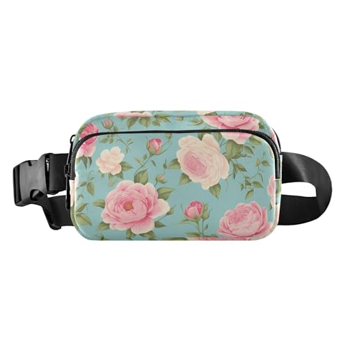 Spring Pfirsichfrische Blumen, stilvolle Umhängetasche, Hüfttasche für Damen, Herren, Teenager, wasserdicht, Crossbody-Gürteltasche mit verstellbarem Riemen für Workout, Laufen, Wandern von aidingzhi