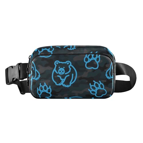 Stilvolle Gürteltasche für Herren und Damen, Motiv: Tierfußabdruck, Bär, Blau / Schwarz, mit verstellbarem Riemen für Radfahren, Wandern, Fitnessstudio Stilvolle Gürteltasche für Herren und Damen, Motiv: Tierfußabdruck, Bär, Blau / Schwarz, mit verstellbarem Riemen für Radfahren, Wandern, Fitnessstudio von aidingzhi