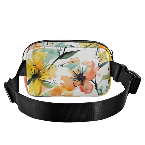 Stilvolle Gürteltasche mit Aquarell-Blumen, für Damen und Herren, Mehrzweck-Bauchtasche mit Reißverschluss, mit verstellbarem Riemen für Shopping, Sport, Arbeit von aidingzhi