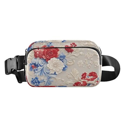 Stilvolle Umhängetasche mit roten und blauen Blumen, für Damen und Herren, wasserabweisend, mit verstellbarem Gurt, für Reisen, Fitnessstudio, Arbeit von aidingzhi