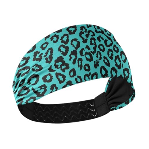Stirnbänder aus feuchtigkeitsableitendem Stoff, Leopardenmuster, Blaugrün, Schwarz, elastische Schweißbänder für Damen, Laufen, Basketball, Tennis, Volleyball von aidingzhi