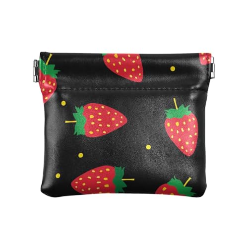 Strawberry Minimalistische schwarze Damen-Münzgeldbörsen aus Leder, ausgefallene Mini-Geldbörse für Männer und Frauen, Reisen von aidingzhi