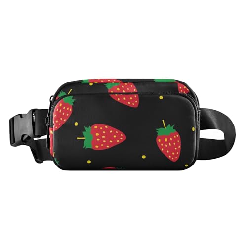 Strawberry minimalistische schwarze modische Bauchtasche für Damen, Herren, Teenager, große Kapazität, Crossbody-Gürteltasche mit verstellbarem Gurt, für Workout, Laufen, Wandern Strawberry minimalistische schwarze modische Bauchtasche für Damen, Herren, Teenager, große Kapazität, Crossbody-Gürteltasche mit verstellbarem Gurt, für Workout, Laufen, Wandern von aidingzhi