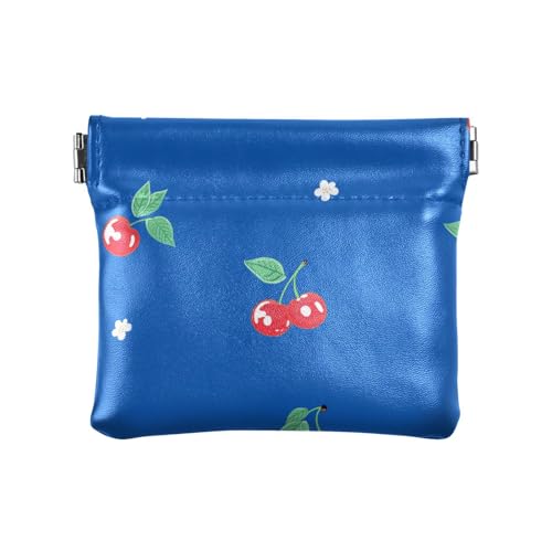 Süße Kirschfrucht Königsblau Damen Leder Münzgeldbörse Wasserdicht Kartenetuis Geld Organizer für Mädchen Damen Handtasche, Süße Kirschfrucht Königsblau, Dekoration von aidingzhi